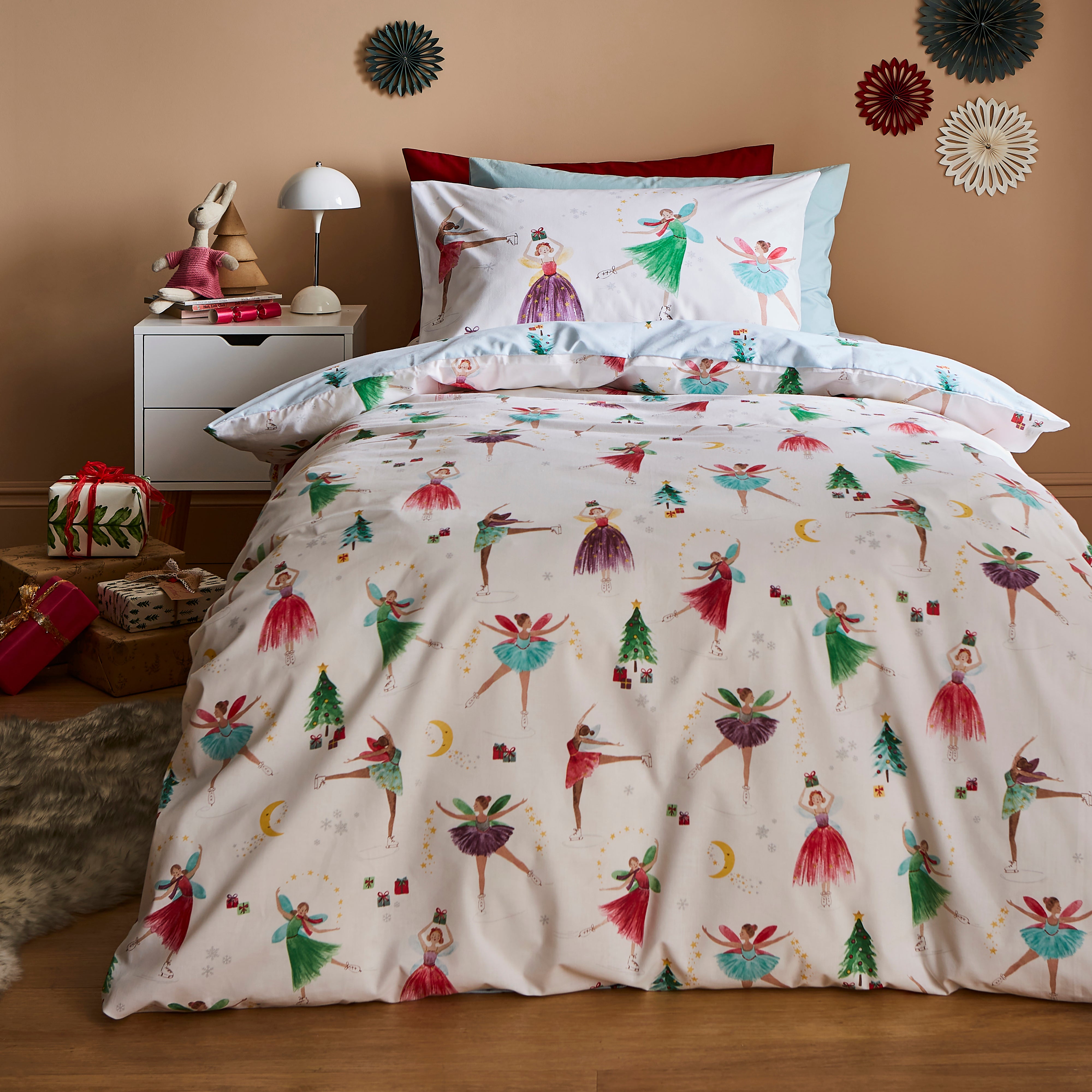 Ice Skating Fairies Duvet Cover Set Blue