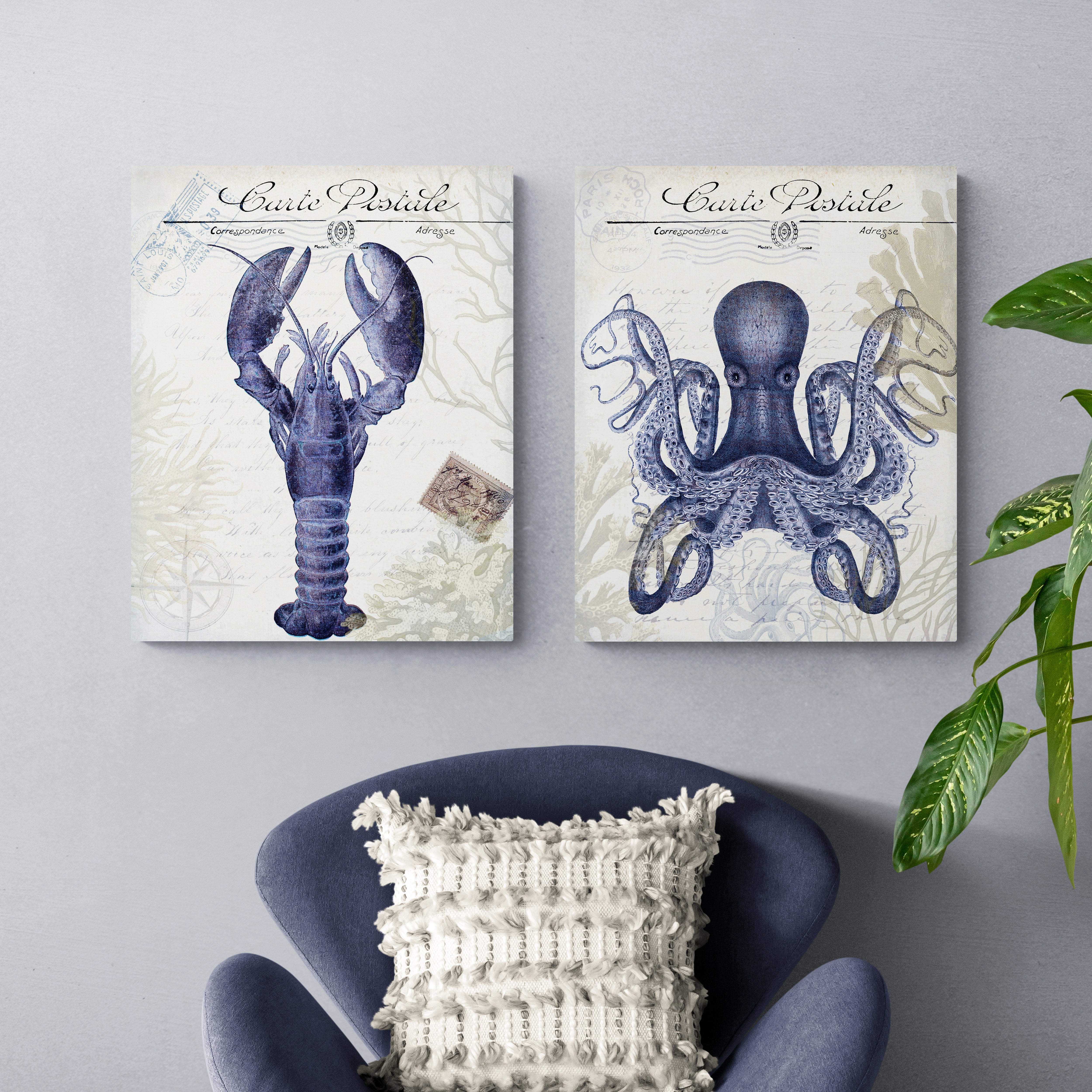 Set of 2 Seaside and Postcard Canvases
