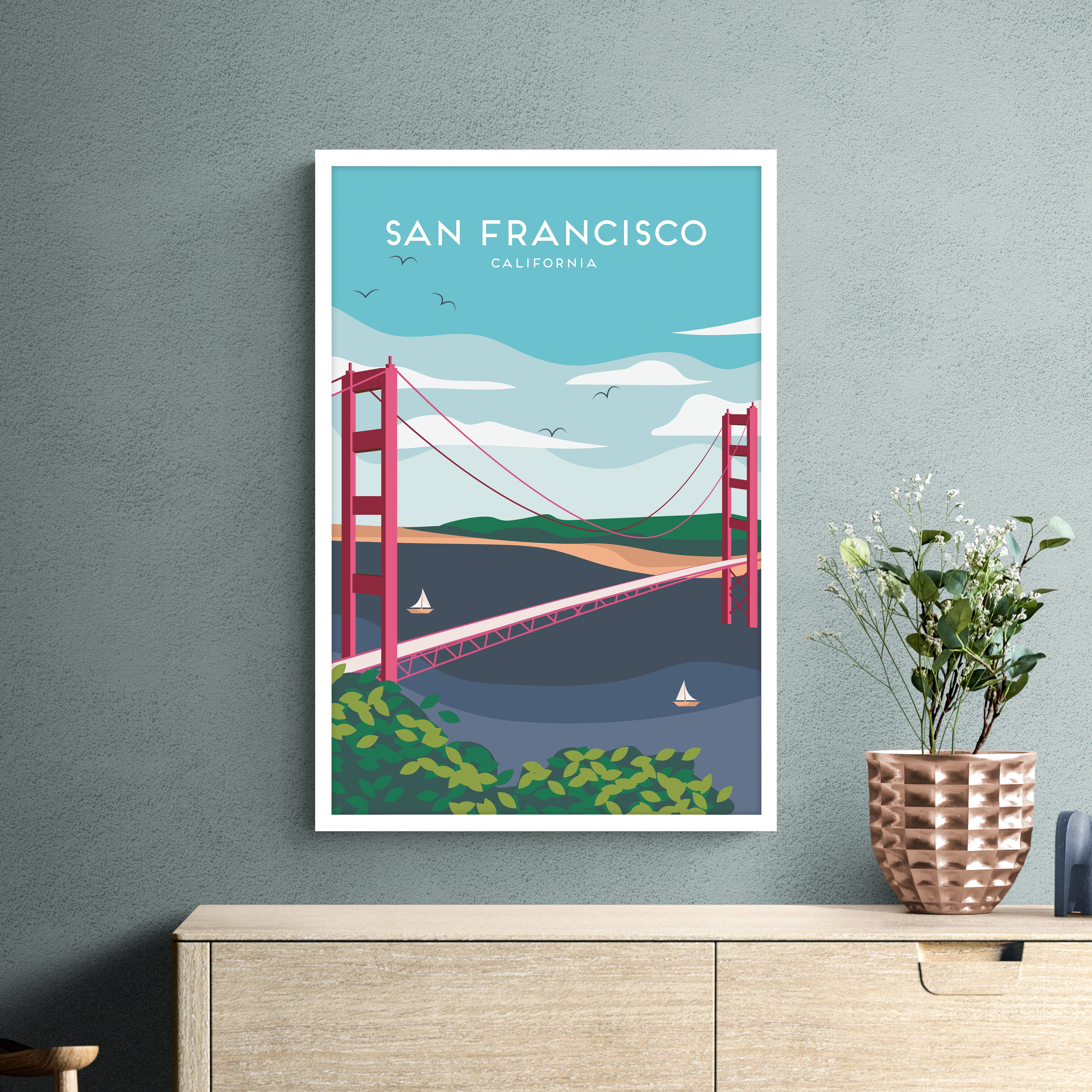 San Franciso Travel Framed Print White/Blue/Green