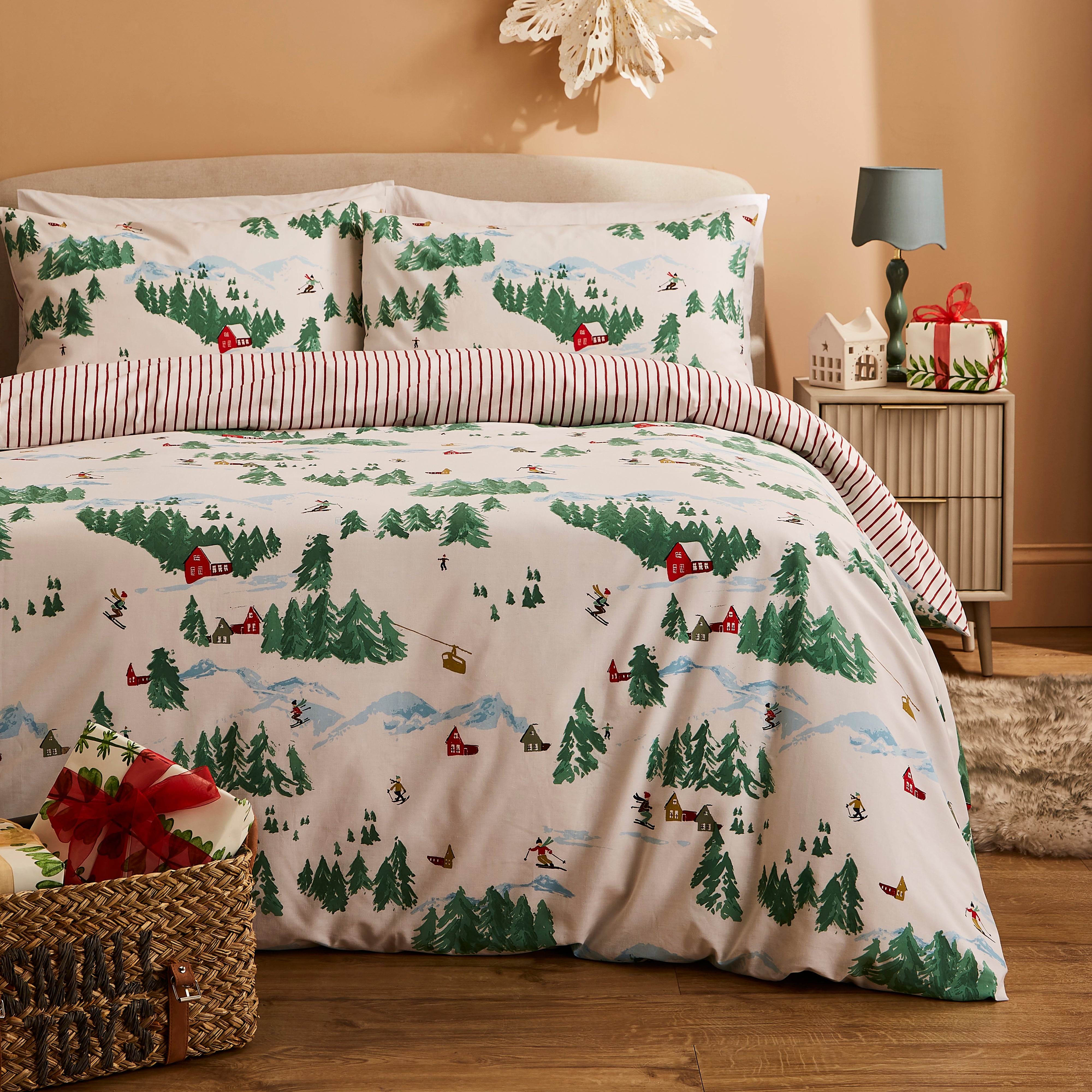 Ski Scene Duvet Cover Set Natural