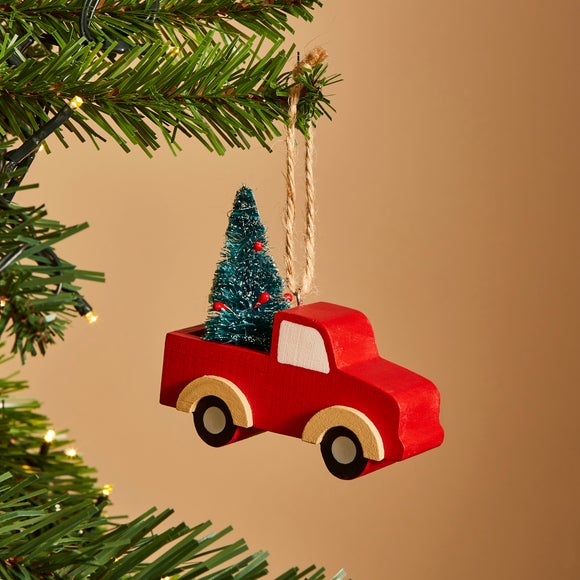 Click to view product details and reviews for Wooden Car With Christmas Tree Hanging Decoration.