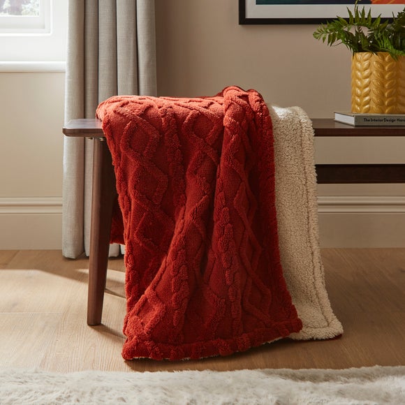 Aaron Cable Knit Sherpa Throw 130cm x 180cm Dunelm