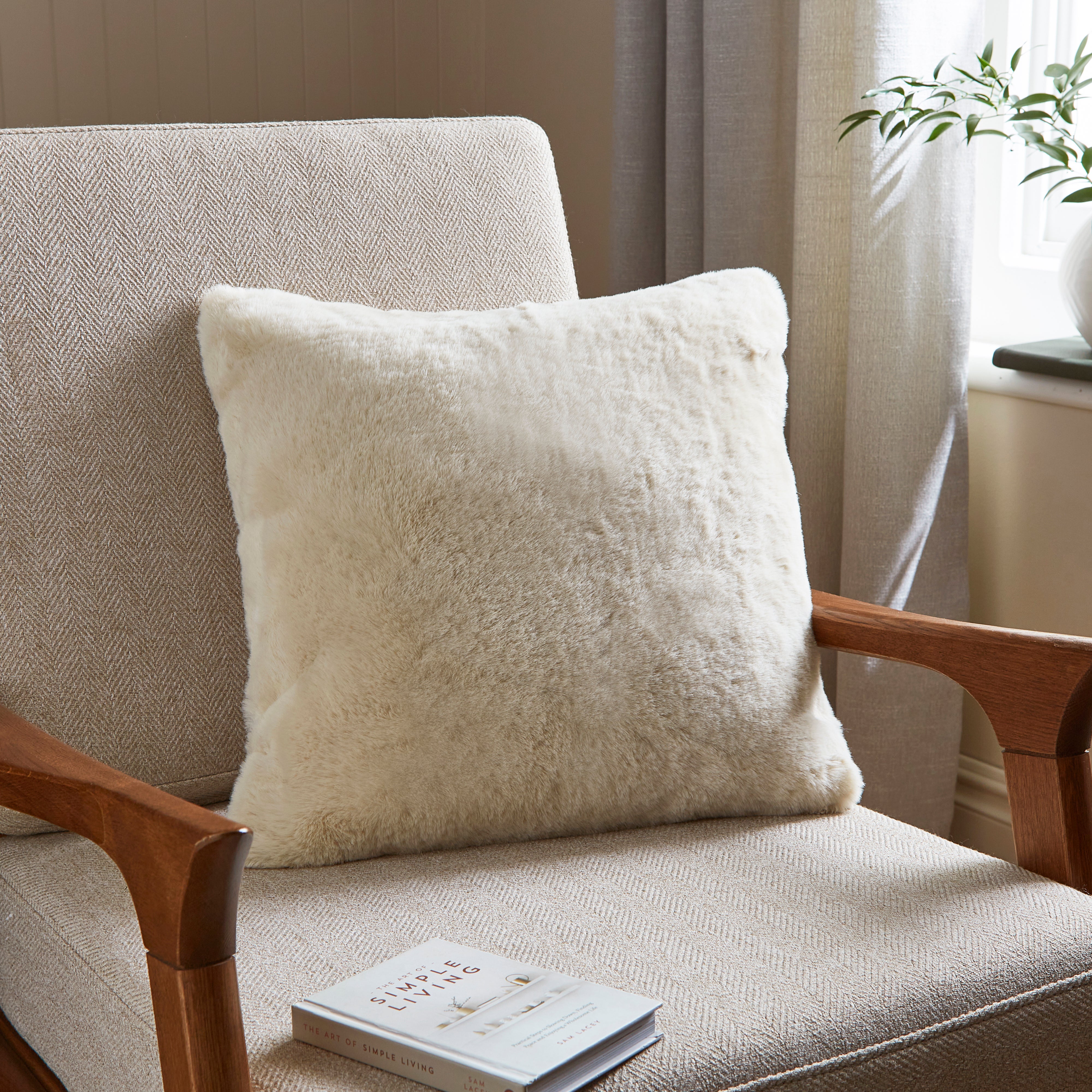 Silky Soft Faux Fur Square Cushion Cream