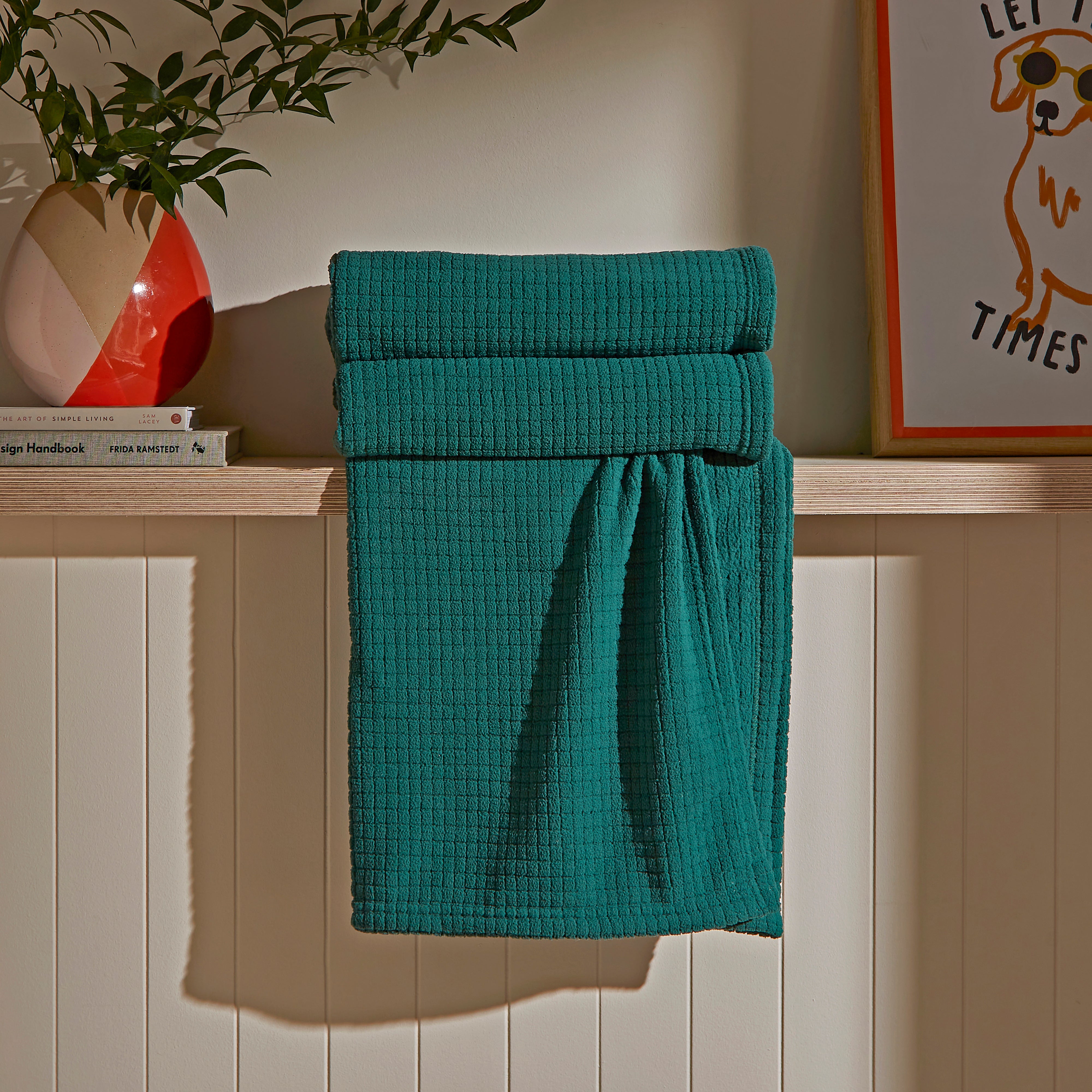 Mini Grid Fleece Throw 130cm X 180cm Emerald