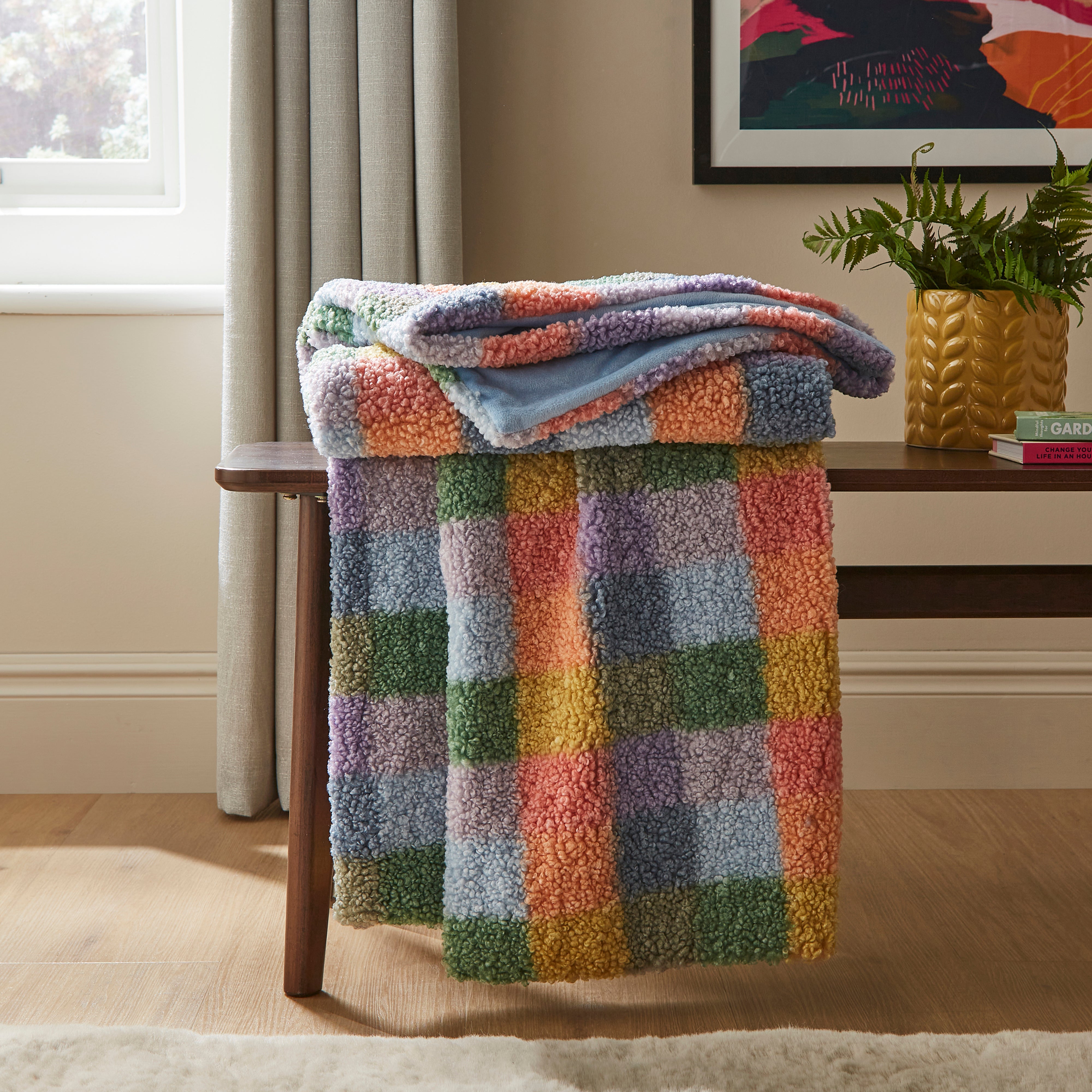 Brights Checkerboard Boucle Throw Multicoloured