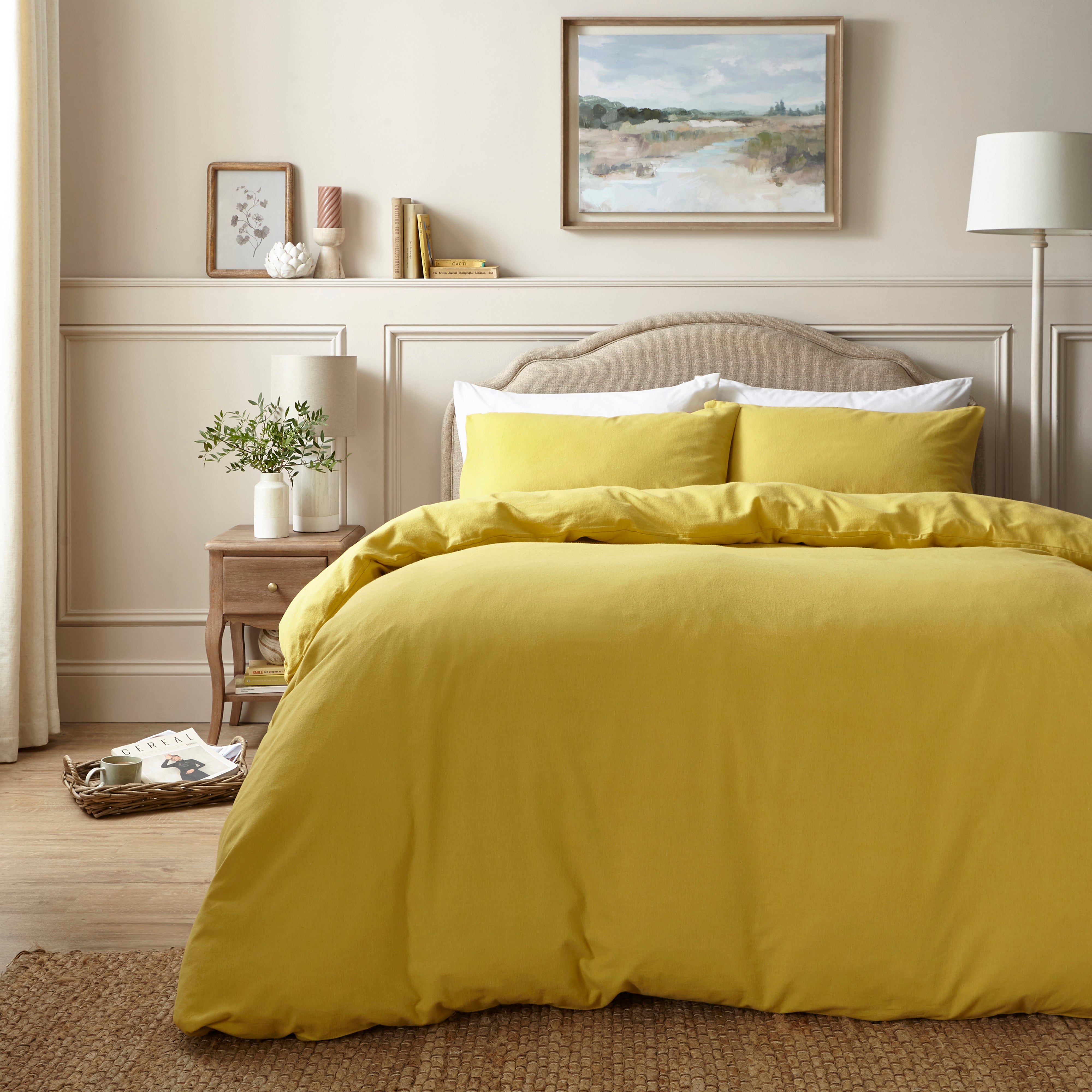 Simply Brushed Cotton Duvet Cover And Pillowcase Set Yellow Ochre