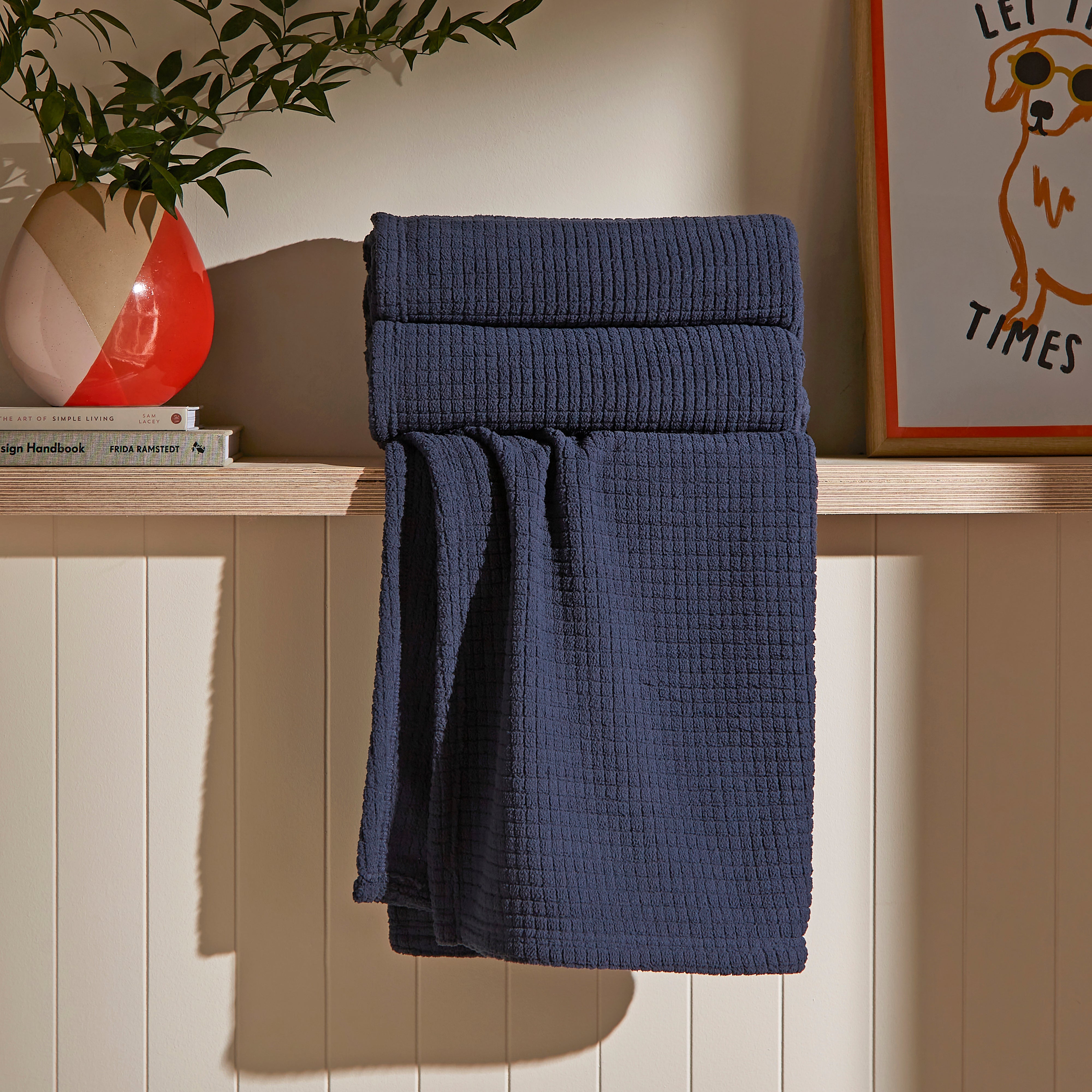 Mini Grid Fleece Throw 130cm X 180cm Navy Blue