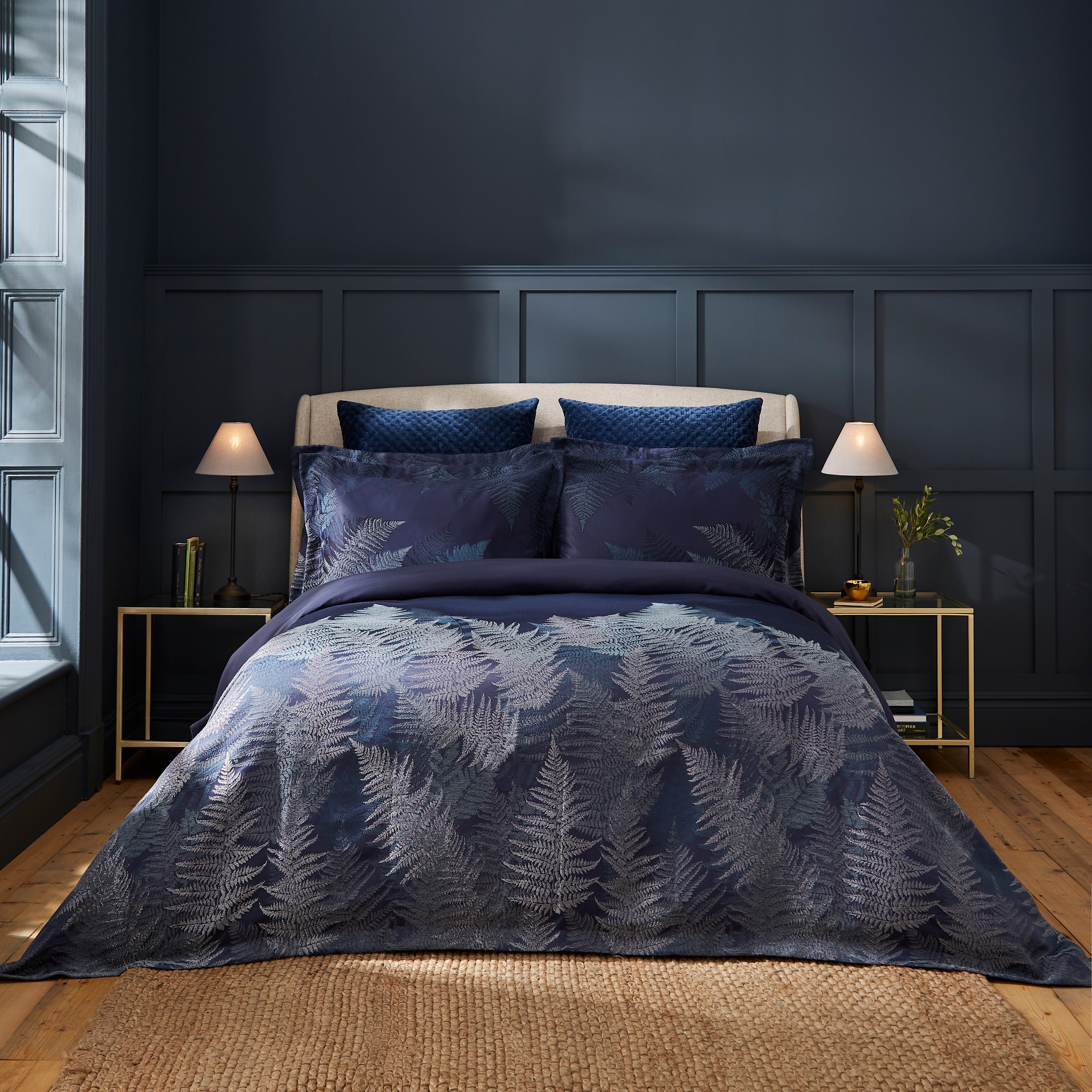 Dorma Navy Winter Fern Duvet Pillowcase Set Navy Blue