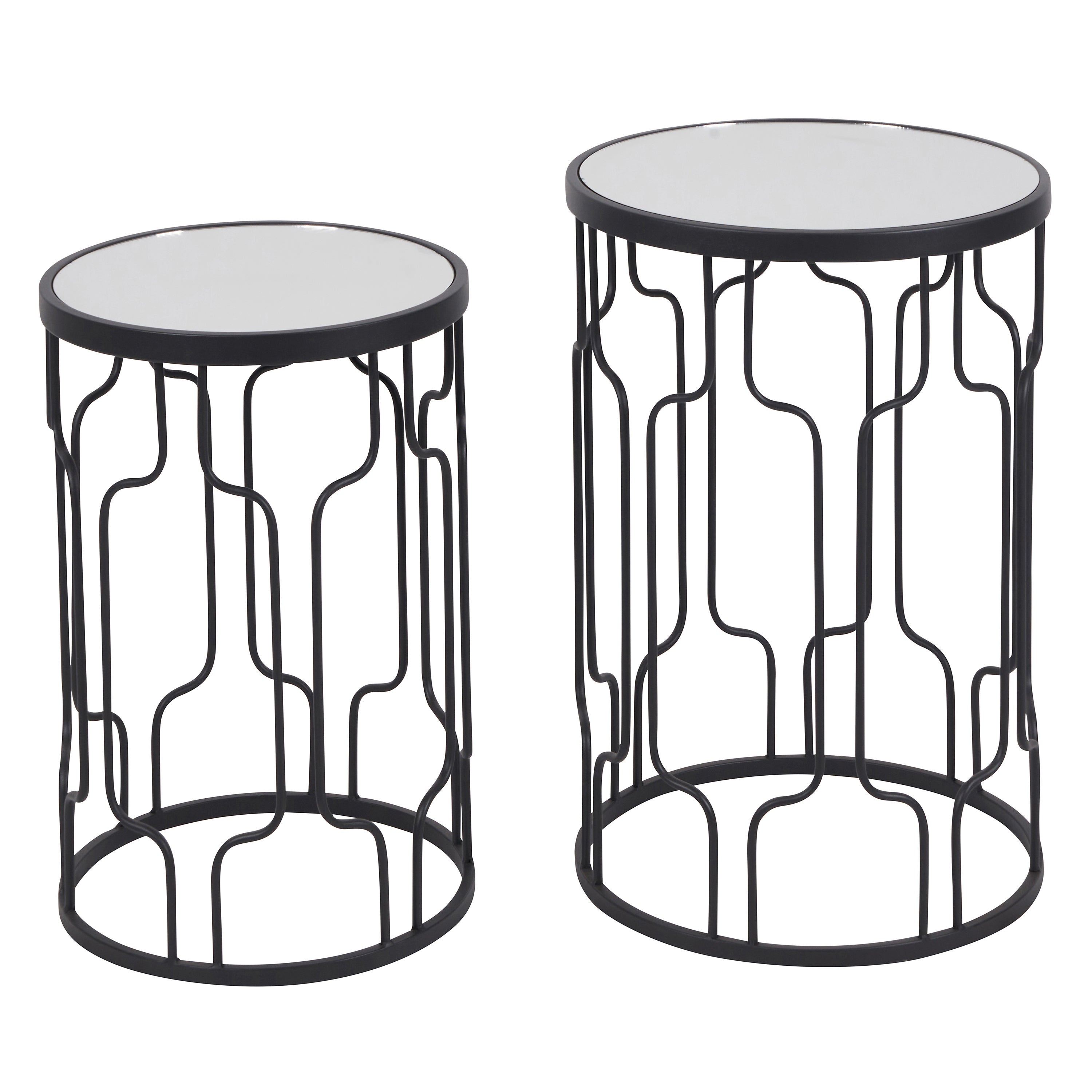 Set Of 2 Caprisse Mirrored Glass Side Tables Black