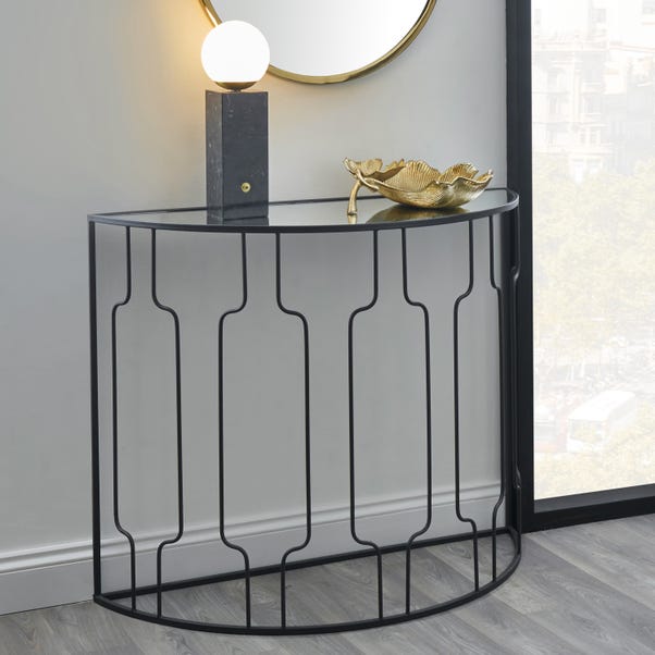 Caprisse Mirrored Glass Half Moon Console Table image 1 of 8