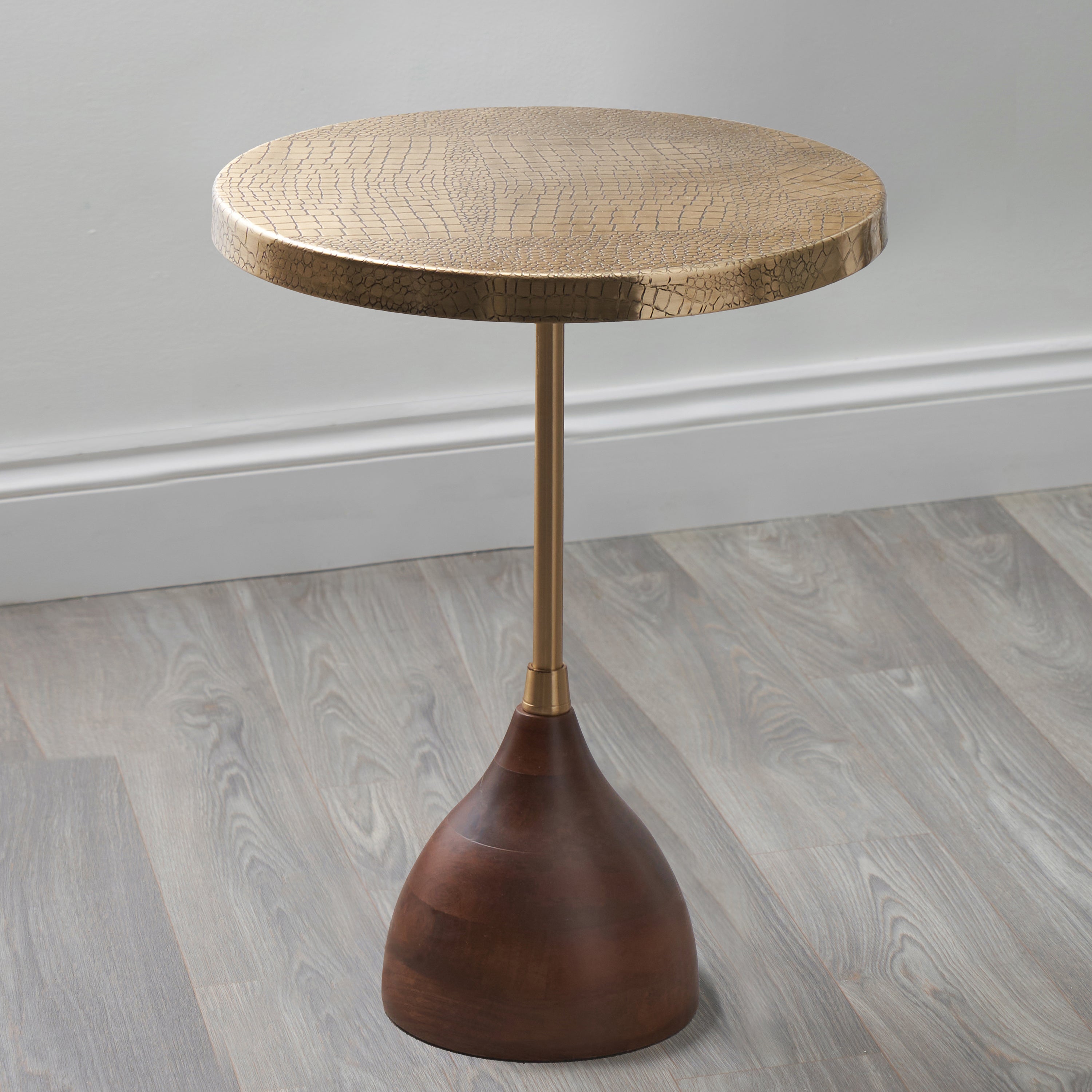 Caiman Antique Brass Croc Effect Side Table Brass