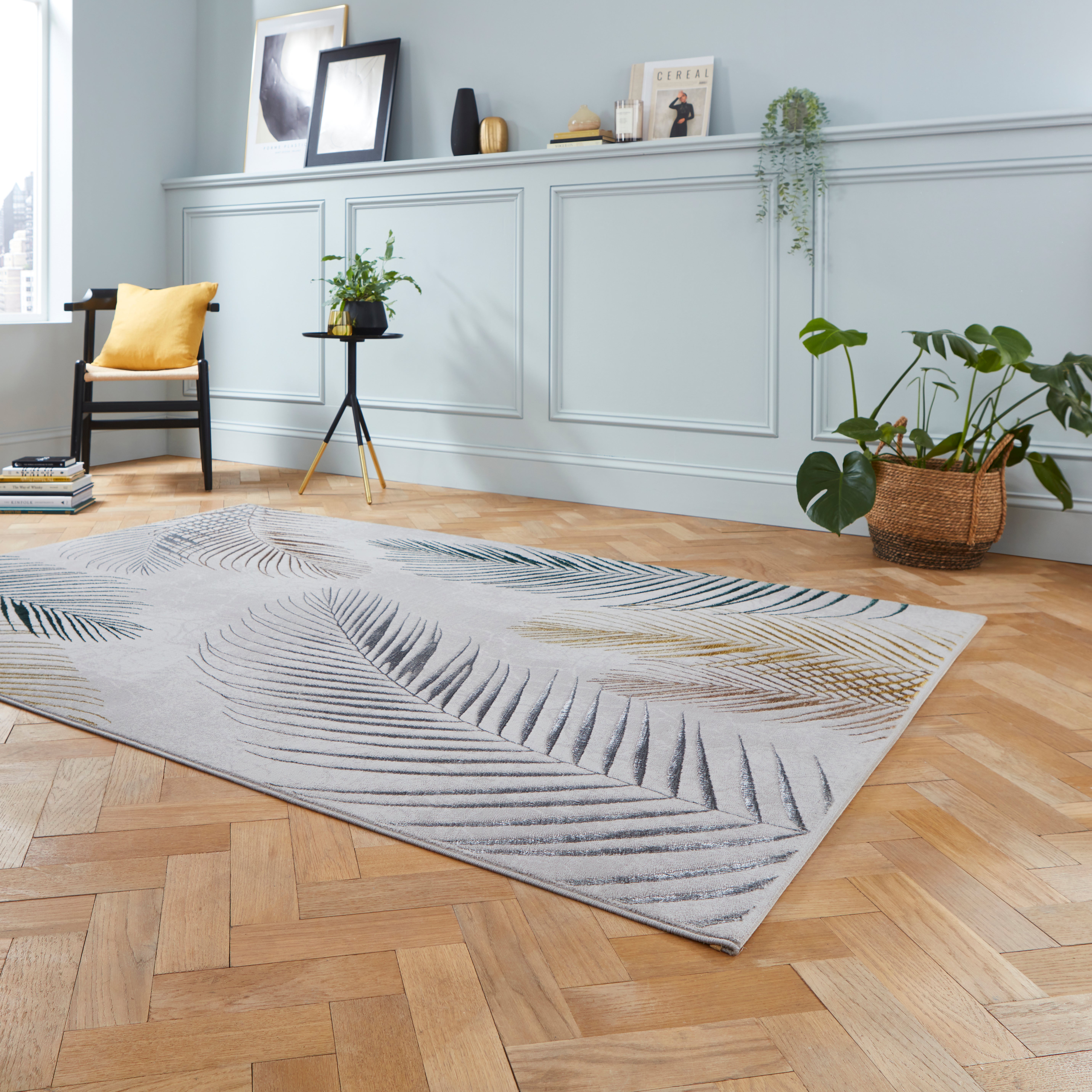 Creation Botanical Leaf Rug Grey