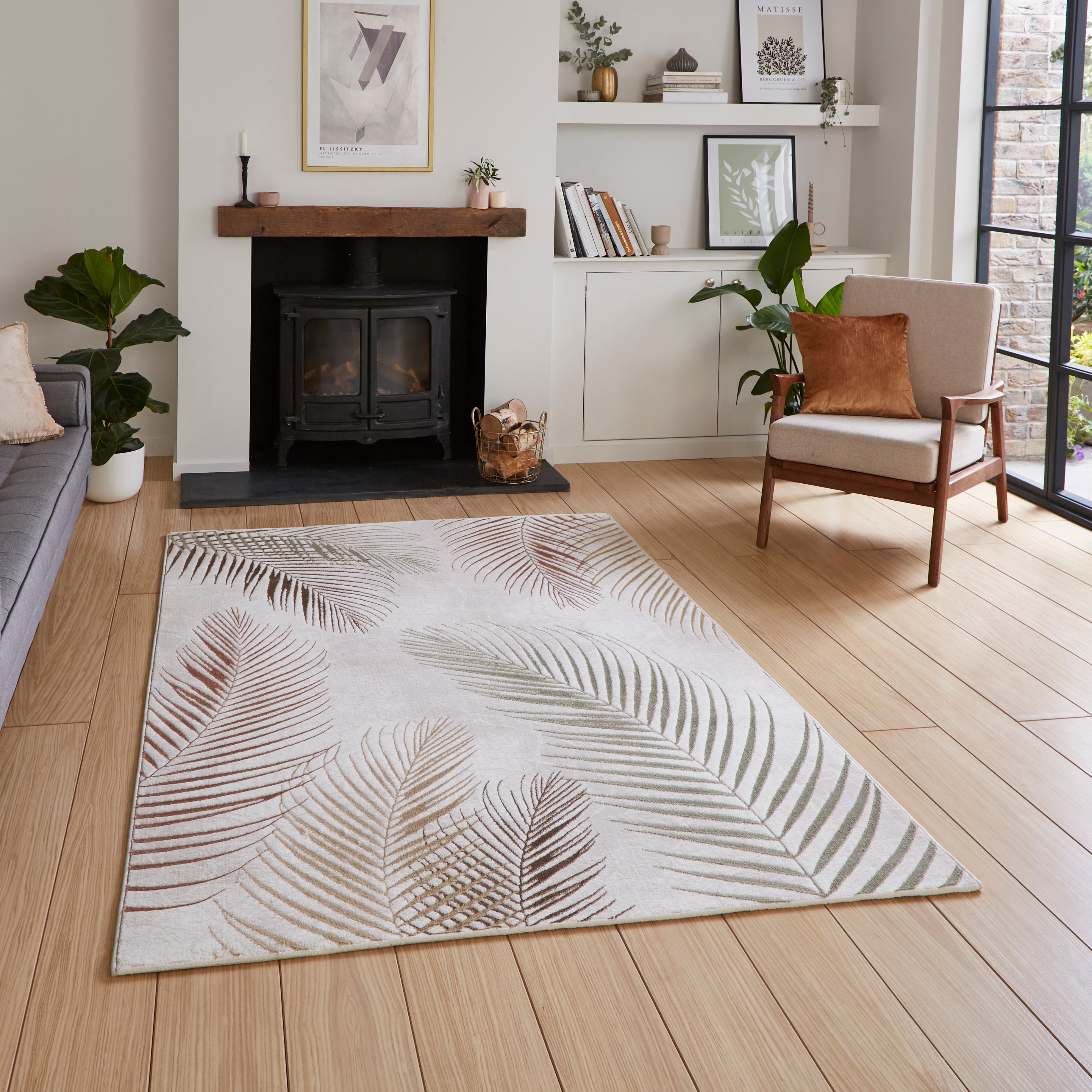 Creation Botanical Leaf Rug Brown