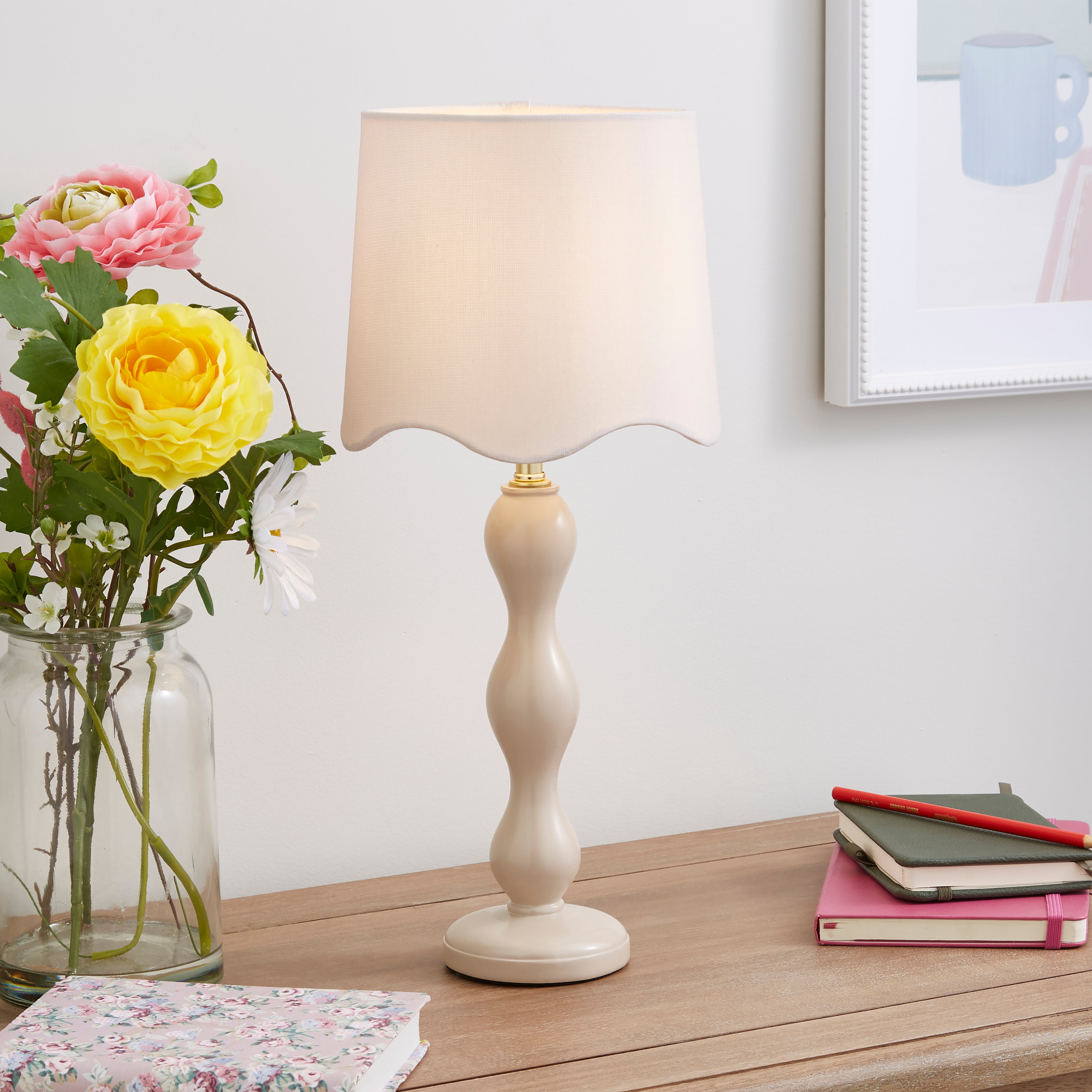 Elsie Tall Scalloped Table Lamp Mushroom Natural