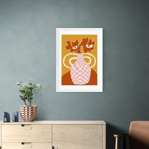 East End Prints Checkered Retro Flower Pot Print By Miho Art Studio