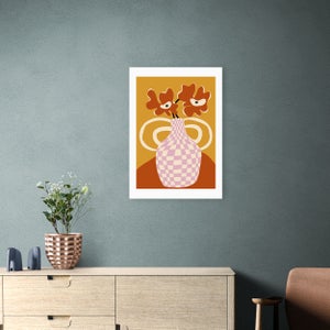 East End Prints Checkered Retro Flower Pot Print By Miho Art Studio