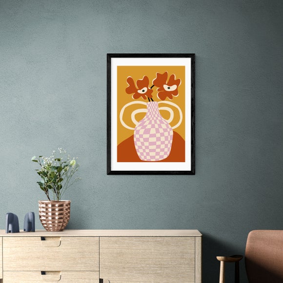 East End Prints Checkered Retro Flower Pot Print by Miho Art Studio