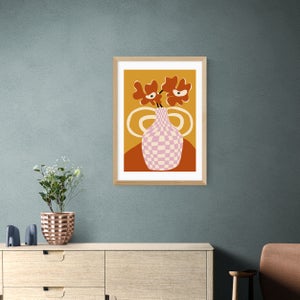 East End Prints Checkered Retro Flower Pot Print By Miho Art Studio