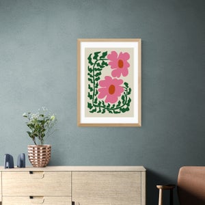 East End Prints Fun Fern And Pink Poppy Print By Miho Art Studio