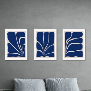 East End Prints Navy Plant Triptych Set Of 3 Prints By Alisa Galitsyna