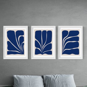 East End Prints Navy Plant Triptych Set Of 3 Prints By Alisa Galitsyna