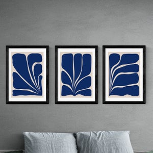 East End Prints Navy Plant Triptych Set Of 3 Prints By Alisa Galitsyna