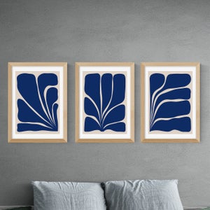 East End Prints Navy Plant Triptych Set Of 3 Prints By Alisa Galitsyna