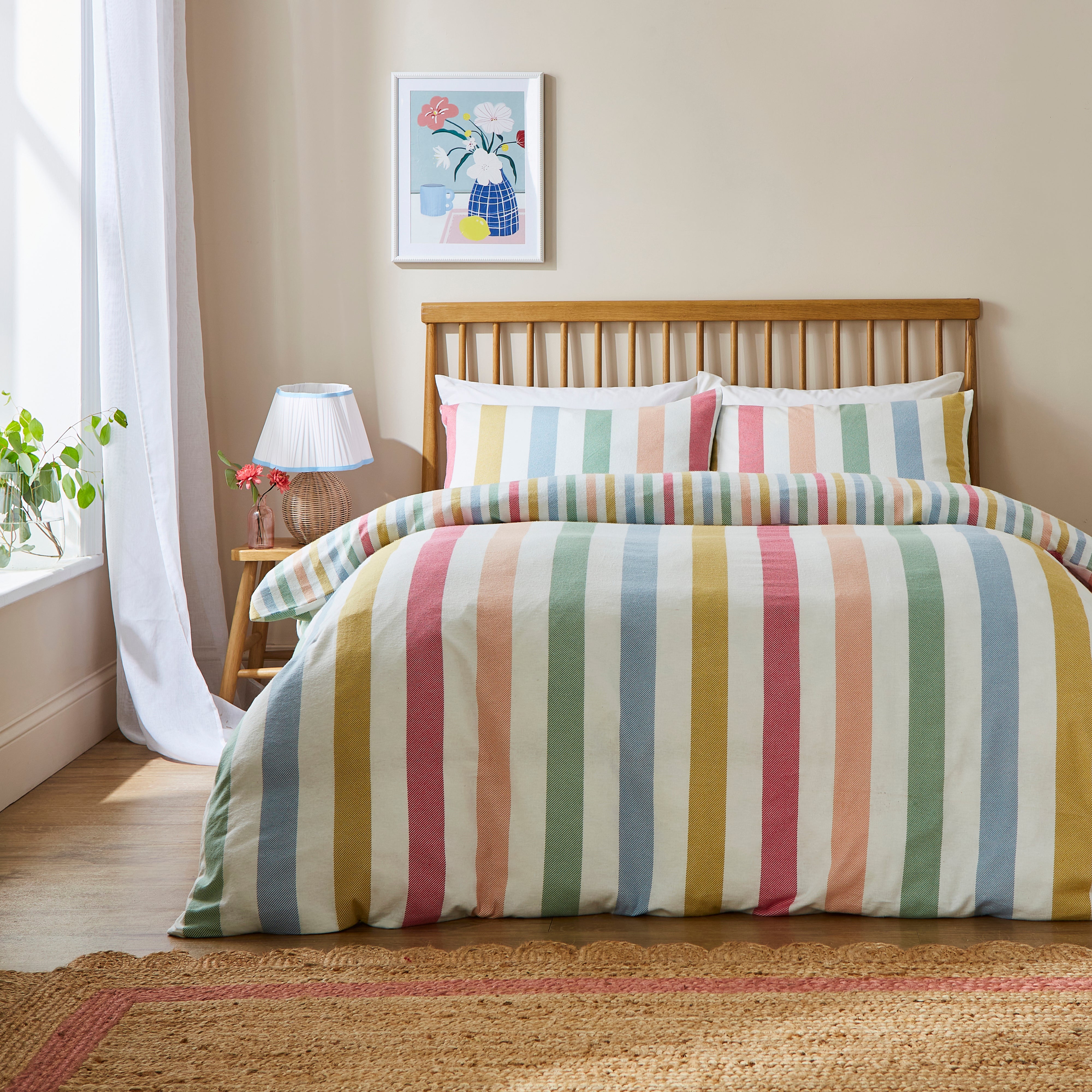 Rainbow Stripe Brushed Cotton Duvet Cover And Pillowcase Set