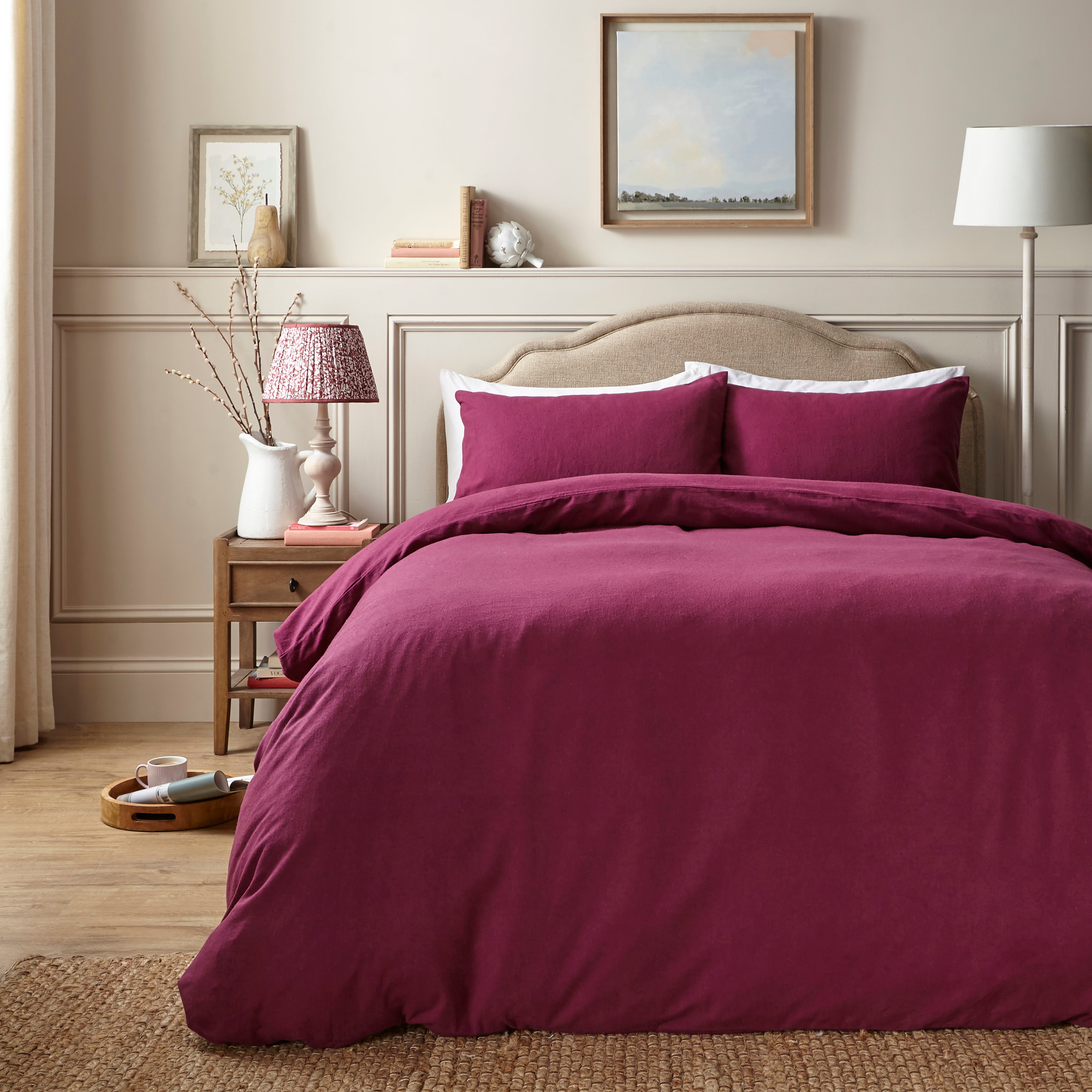 Simply Brushed Cotton Duvet Cover And Pillowcase Set Plum Purple