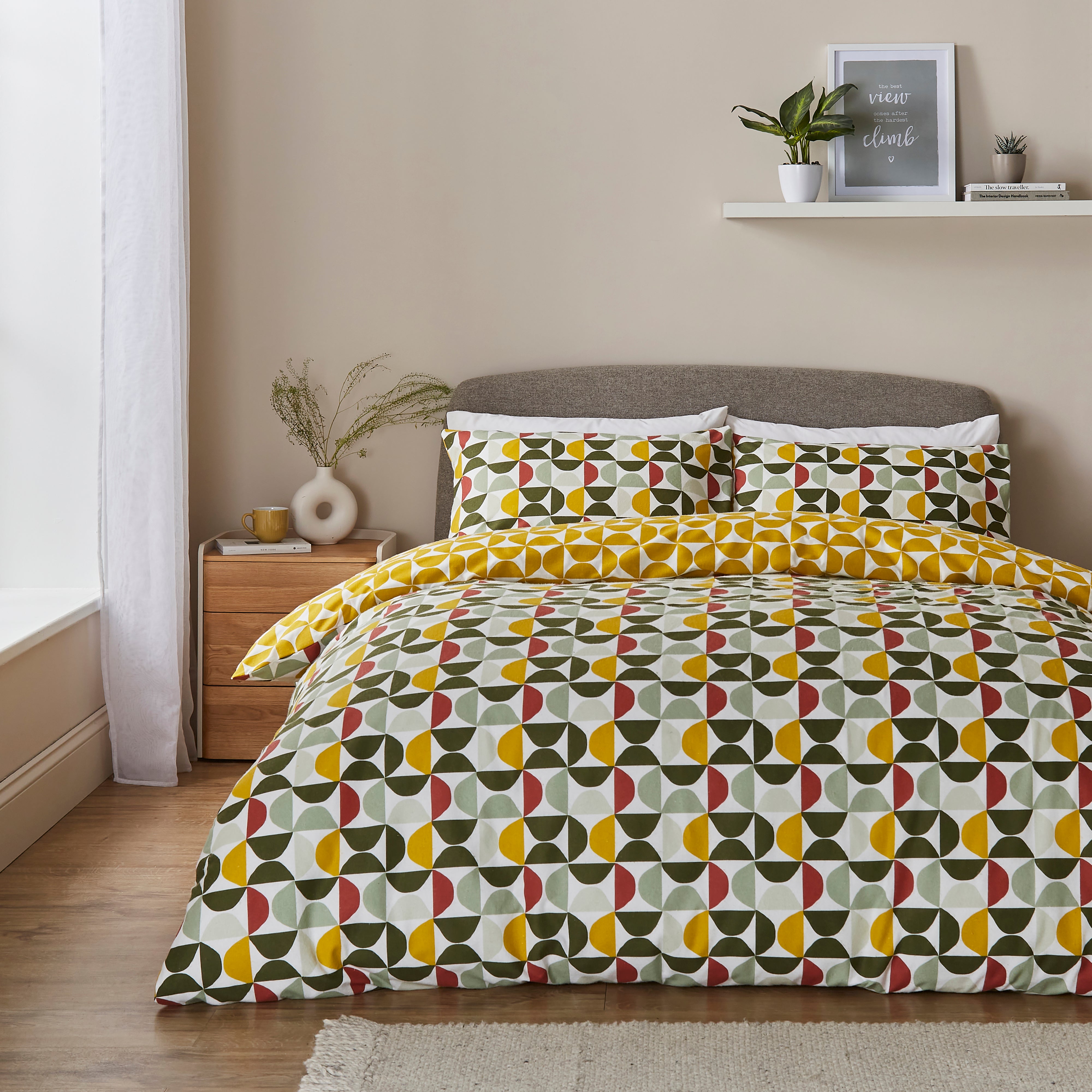 Modern Brushed Cotton Duvet Cover And Pillowcase Set Multicoloured