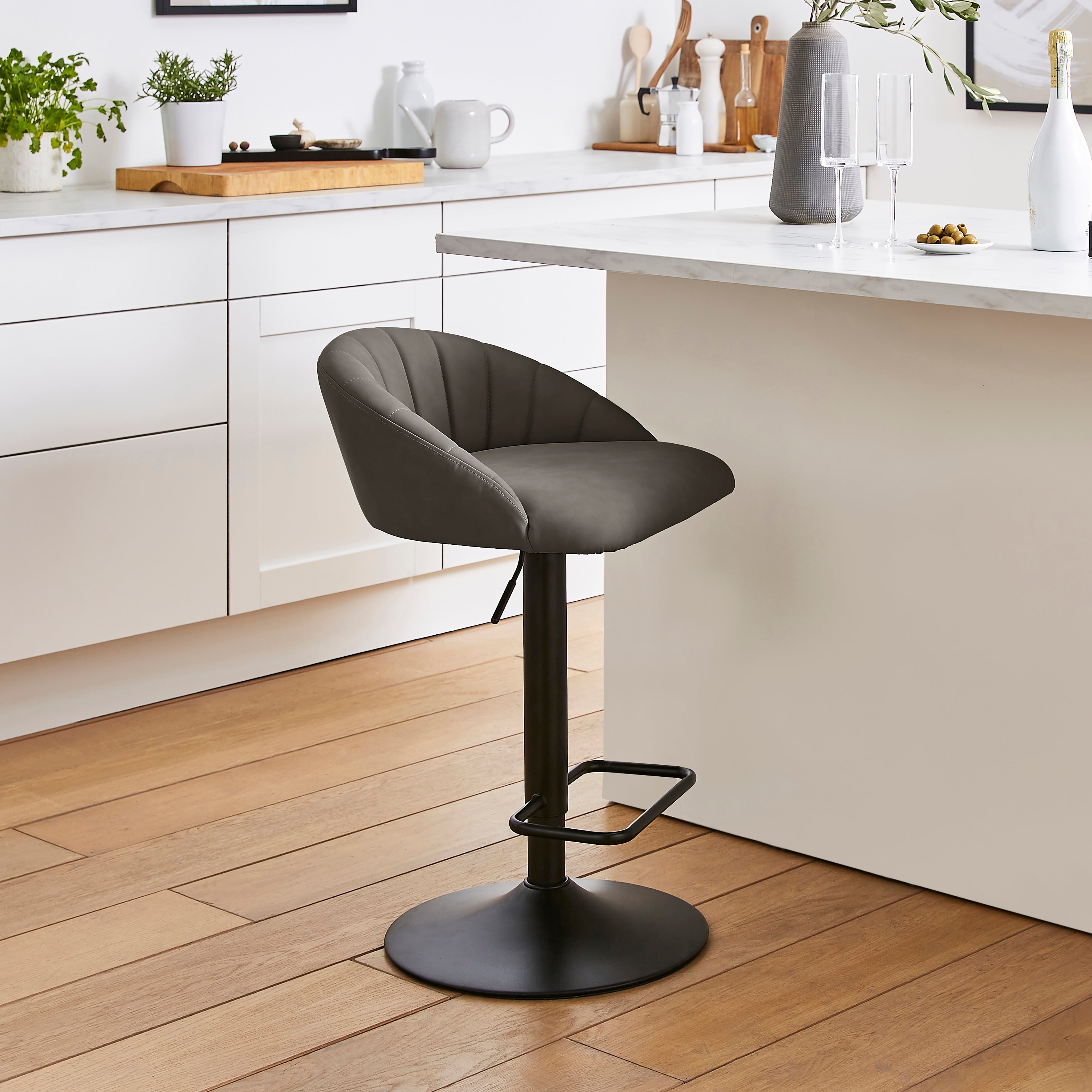 Lowen Bar Stool, Faux Leather Grey