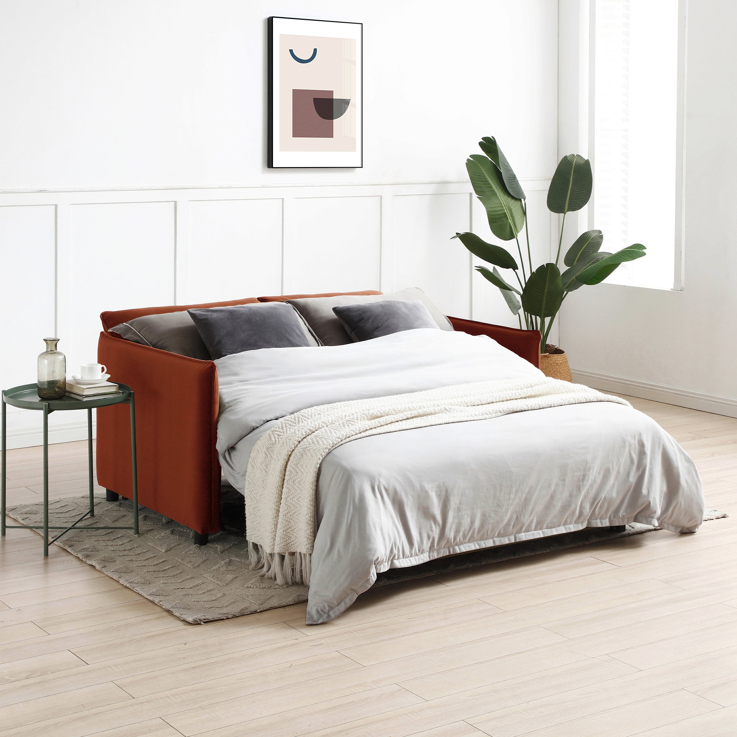 Lucie Velvet Pop Up Double Sofa Bed Burnt Orange