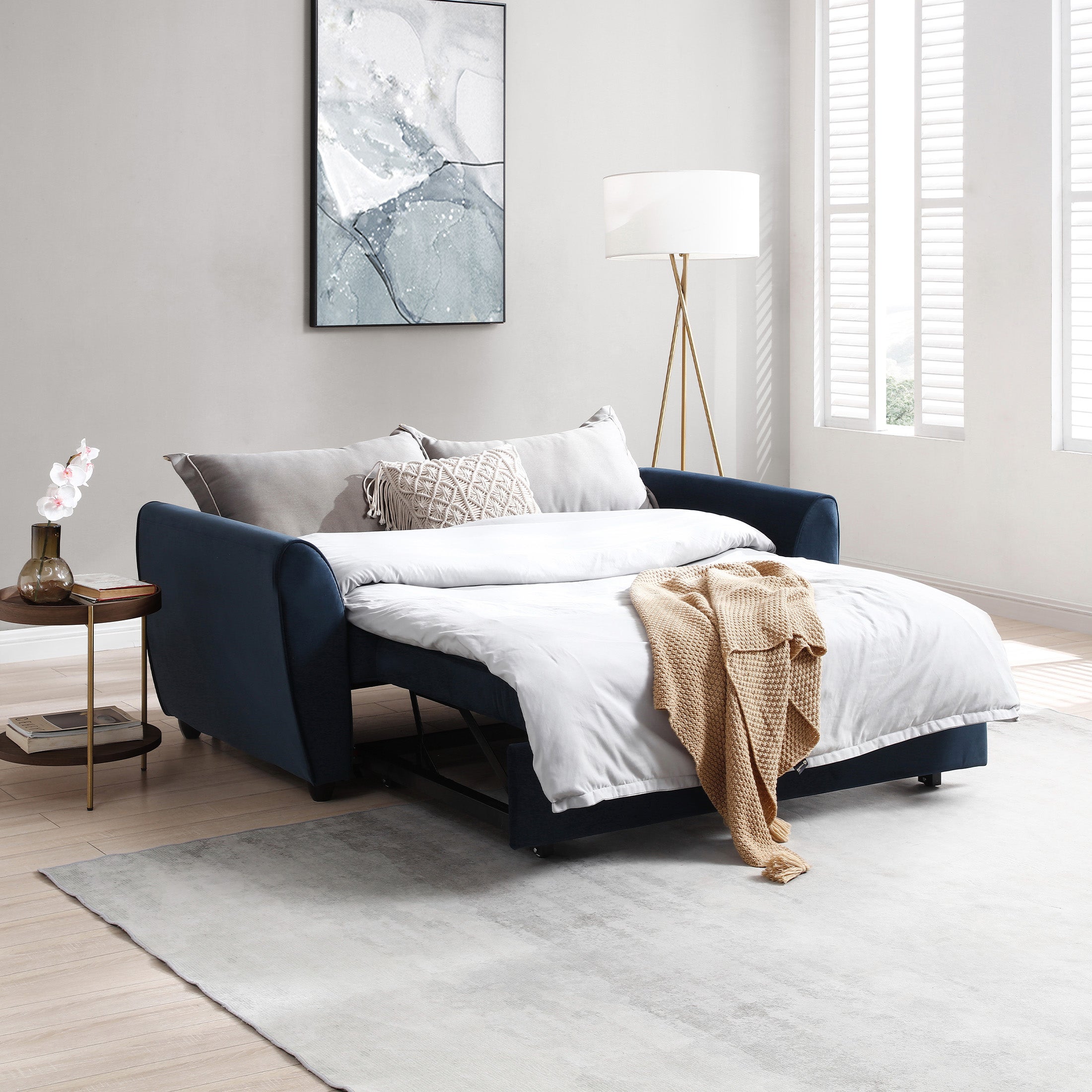 Mila 2 Seater Pop Up Sofa Bed Velvet Ink Blue