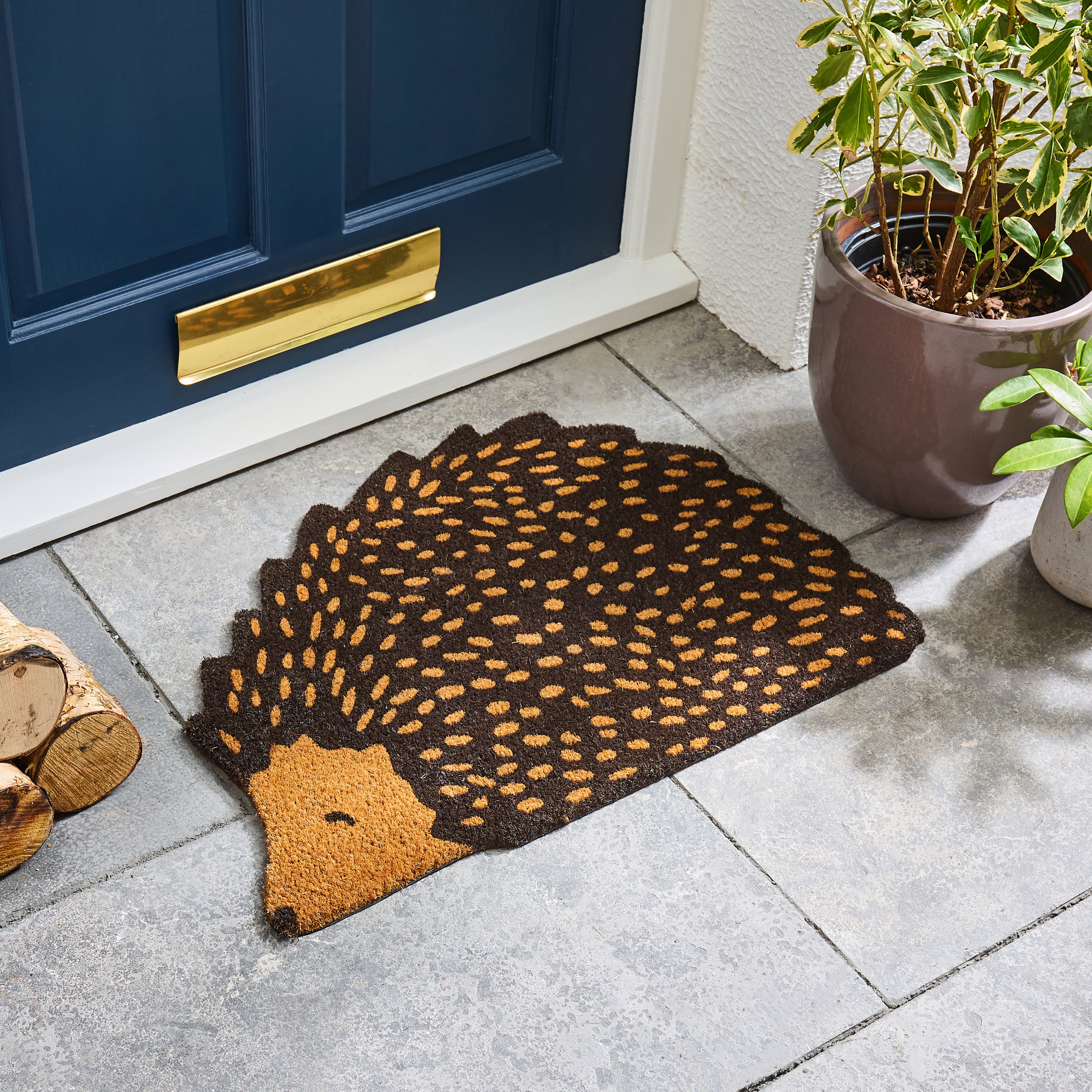 Hedgehog Coir Outdoor Doormat Brown