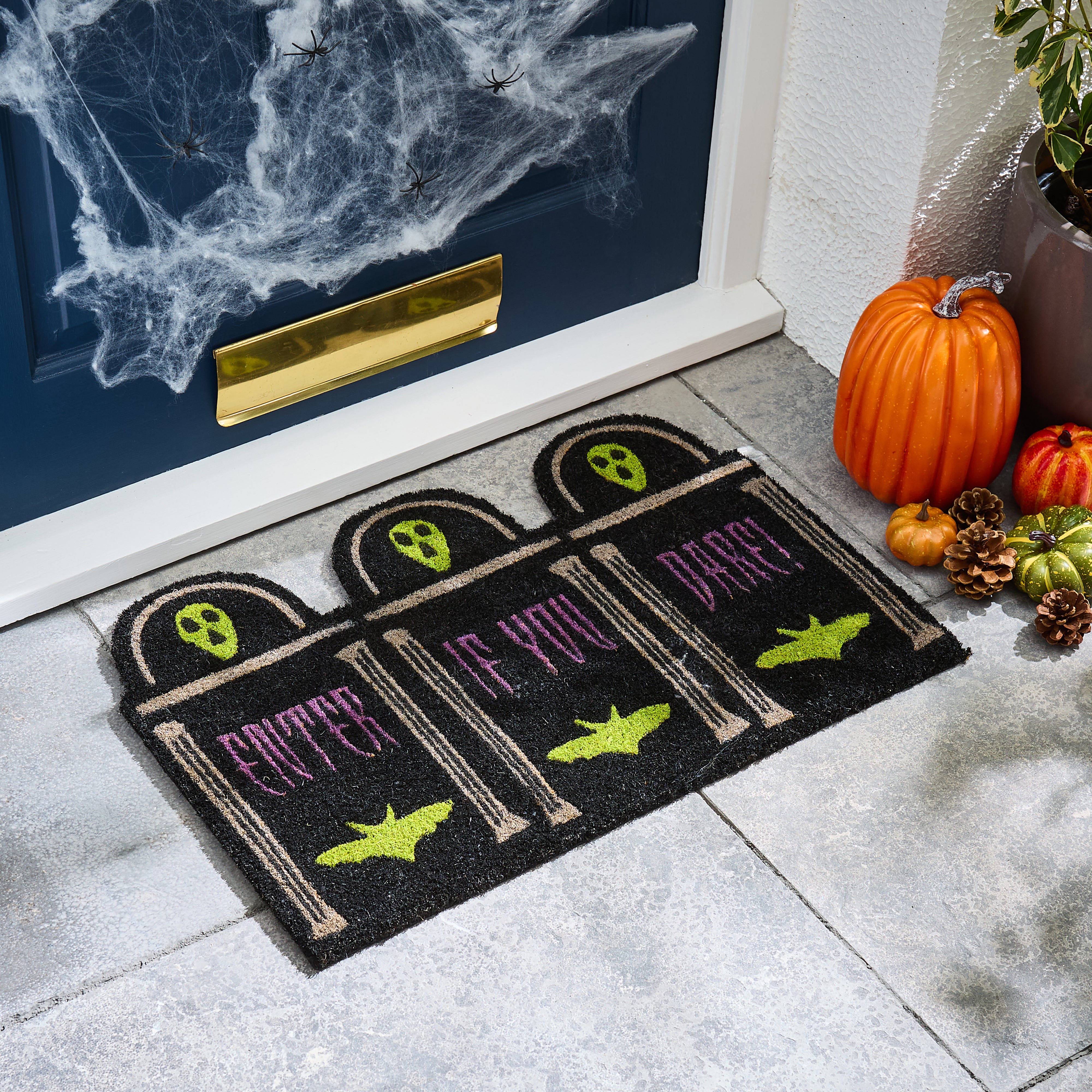 Enter If You Dare Shaped Coir Outdoor Doormat Black