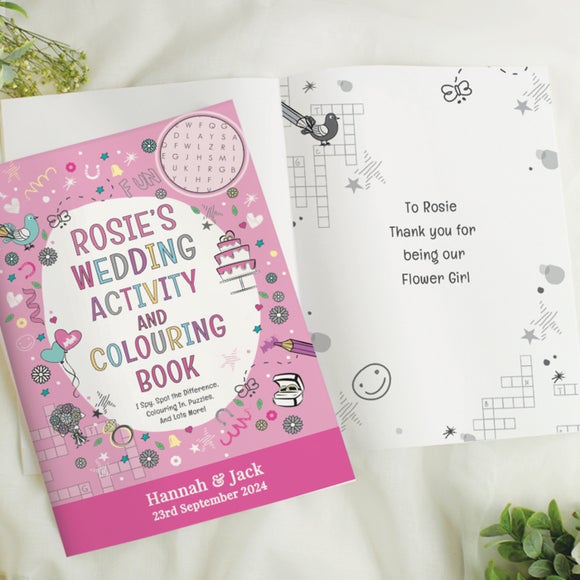 Personalised Pink Wedding Activity and Colouring Book