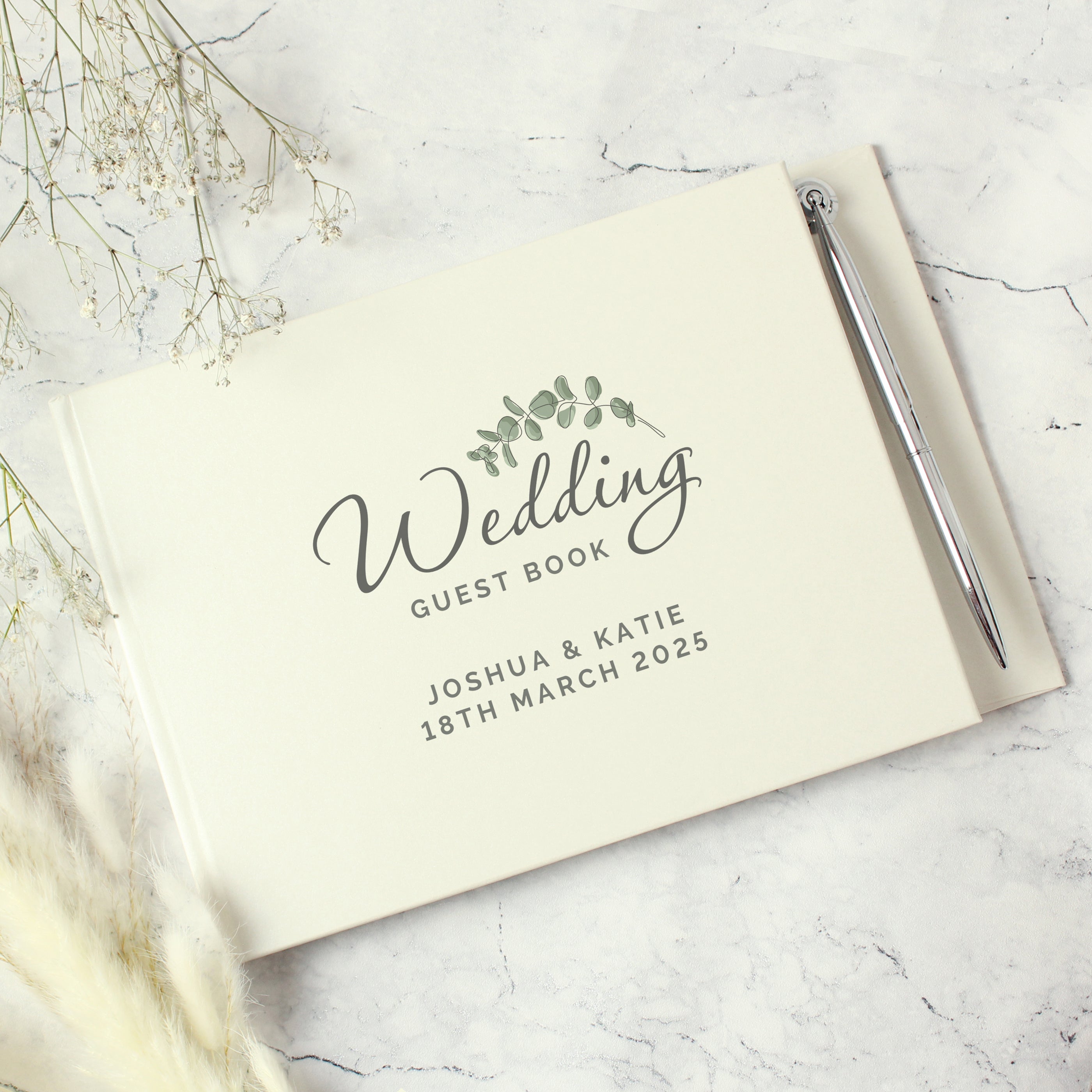 Personalised Botanical Wedding Guest Book and Pen