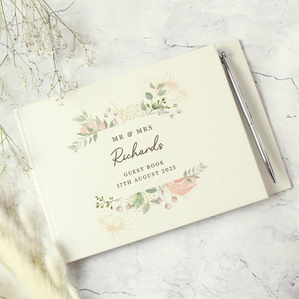 Personalised Floral Watercolour Hardback Guest Book and Pen image 1 of 5