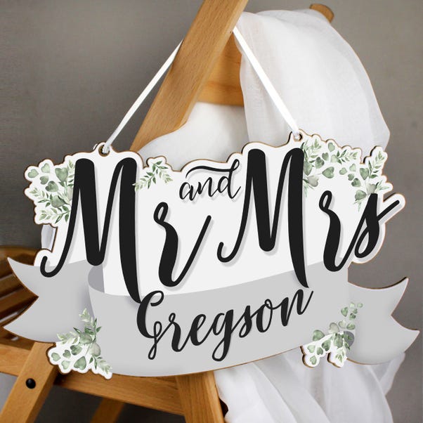 Personalised Mr and Mrs Wooden Hanging Decoration image 1 of 4