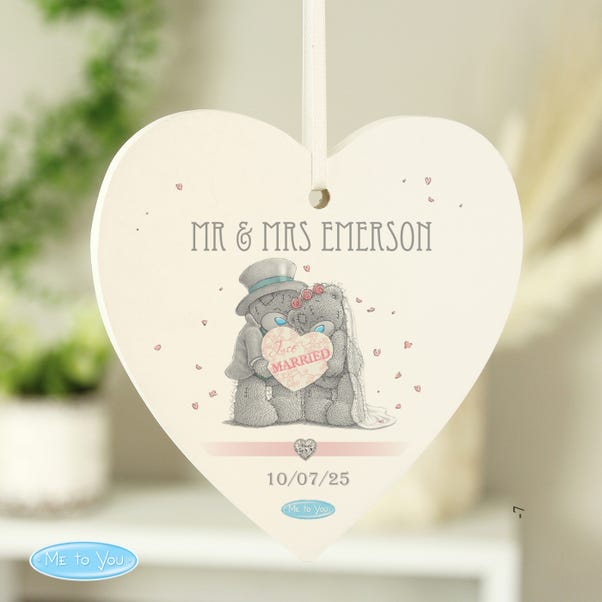 Personalised Me To You Wedding Couple Wooden Heart Decoration image 1 of 5