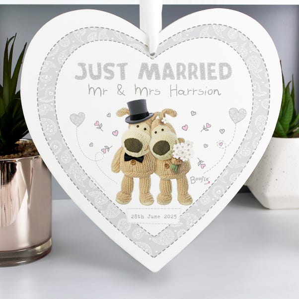 Personalised Boofle Wedding Large Wooden Heart Ornament image 1 of 5