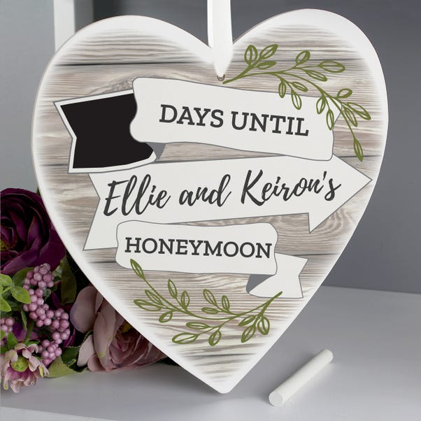 Personalised White Arrow Banner Chalk Countdown Wooden Heart Ornament image 1 of 4