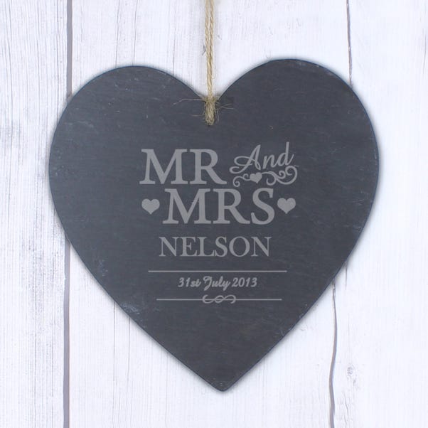 Personalised Mr and Mrs Slate Heart Decoration image 1 of 4