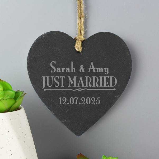 Personalised Just Married... Slate Heart Decoration image 1 of 5