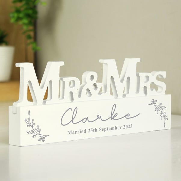 Personalised Leaf Wooden Mr and Mrs Ornament image 1 of 4