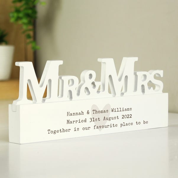 Personalised Free Text Heart Wooden Mr and Mrs Ornament image 1 of 4
