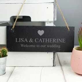 Personalised Heart Motif Hanging Slate Plaque