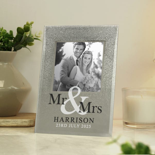 Personalised Mr and Mrs Glitter Glass Photo Frame image 1 of 6