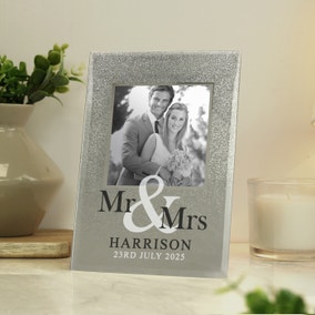 Personalised Mr and Mrs Glitter Glass Photo Frame