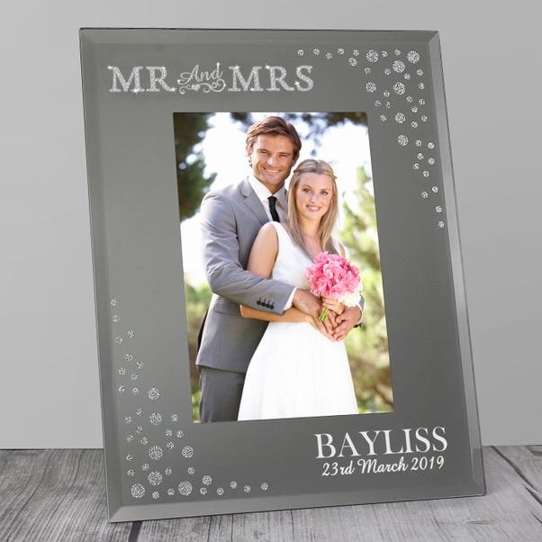 Personalised Mr and Mrs Diamante Glass Photo Frame image 1 of 6